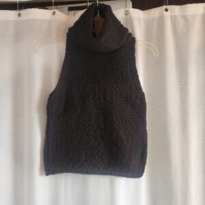 By Together Cotton Black Chunky Knit Sleeveless Turtleneck Sweater 100% Cotton